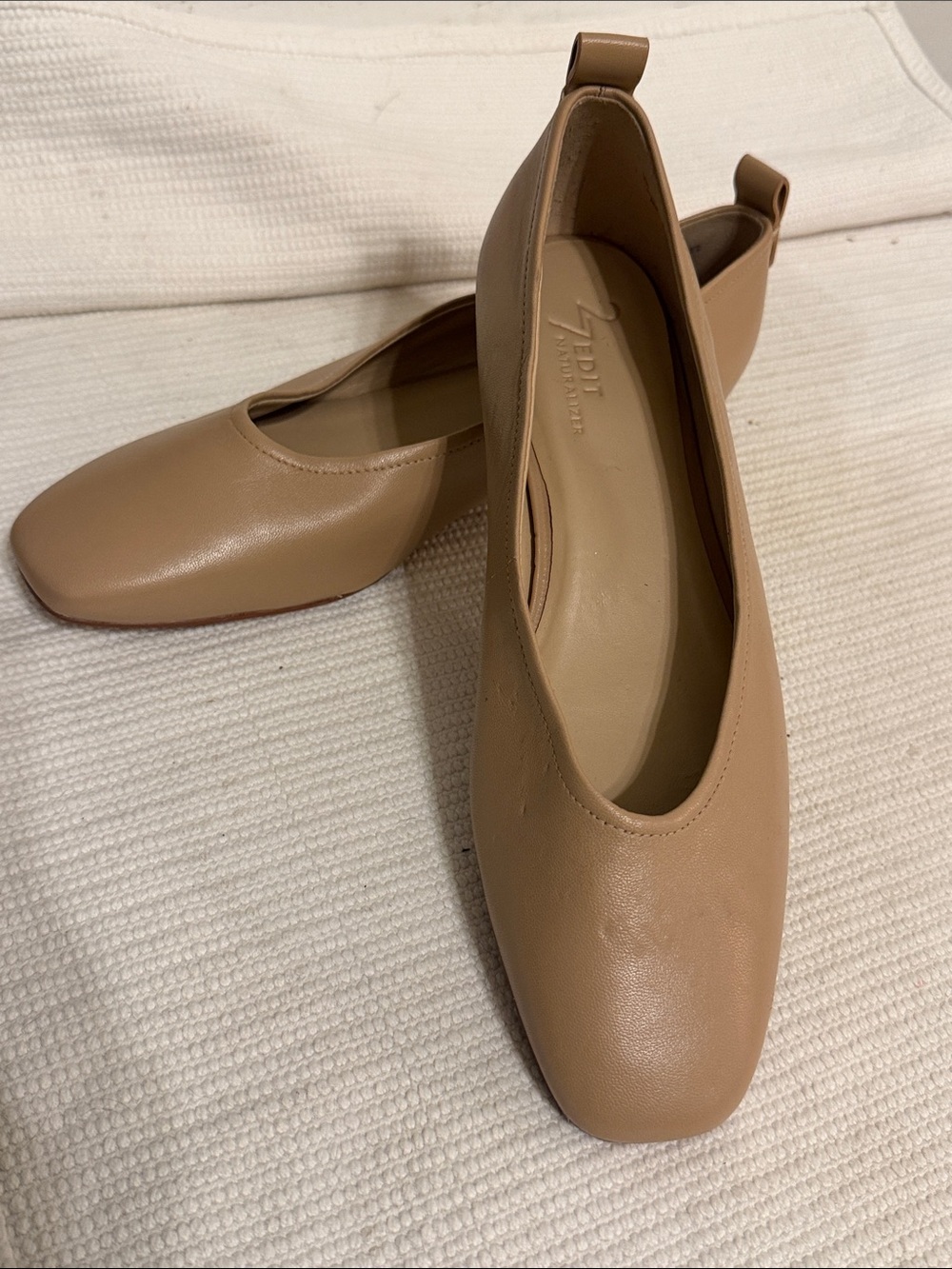 27 EDIT Neutral Tan Square-Toe Slip-On Ballet Flats